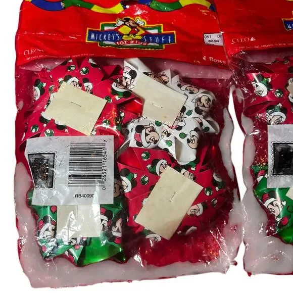 1997 Disney Mickey Mouse + Minnie Christmas Wrapping holiday 8 self stick Bows